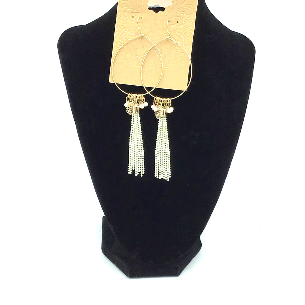 Gold Oval Hoops With‎ Gold & Cream Beads